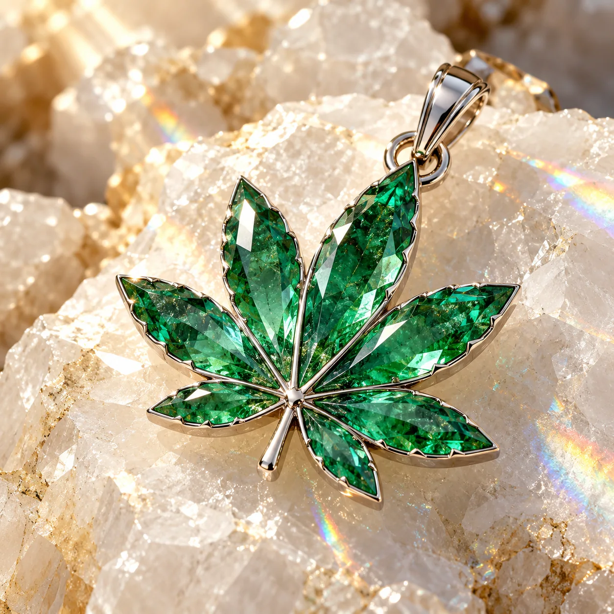 Luminous emerald facets and polished metal