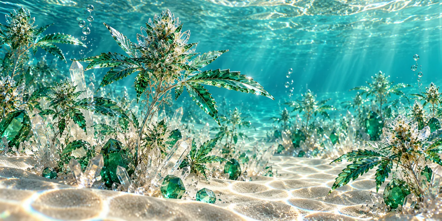 A botanical crystal garden beneath clear turquoise water